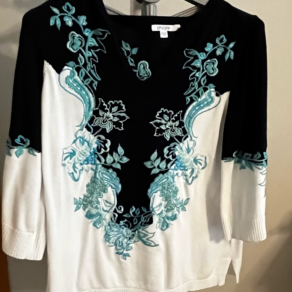 Beautiful blue and white Chicos sweater!!! Size 12!